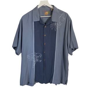 Caribbean Clothing Silk Short Sleeve Hawaiian Tiki Shirt Gray Blue M-073 Sz XL